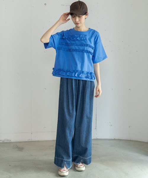 POU DOU DOU(プードゥドゥ)の「ランダムフリルボーダーTee(Tシャツ/カットソー・レディース・ブラック/ブルー/オフホワイト・3)」の9枚目の写真