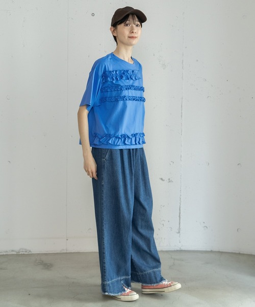 POU DOU DOU(プードゥドゥ)の「ランダムフリルボーダーTee(Tシャツ/カットソー・レディース・ブラック/ブルー/オフホワイト・3)」の10枚目の写真
