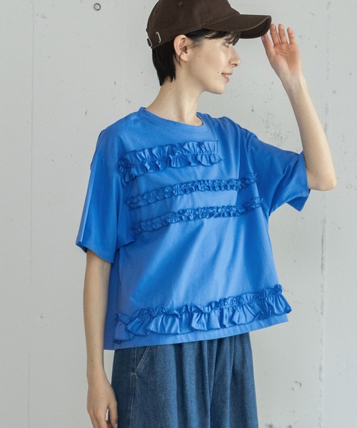 POU DOU DOU(プードゥドゥ)の「ランダムフリルボーダーTee(Tシャツ/カットソー・レディース・ブラック/ブルー/オフホワイト・3)」の11枚目の写真