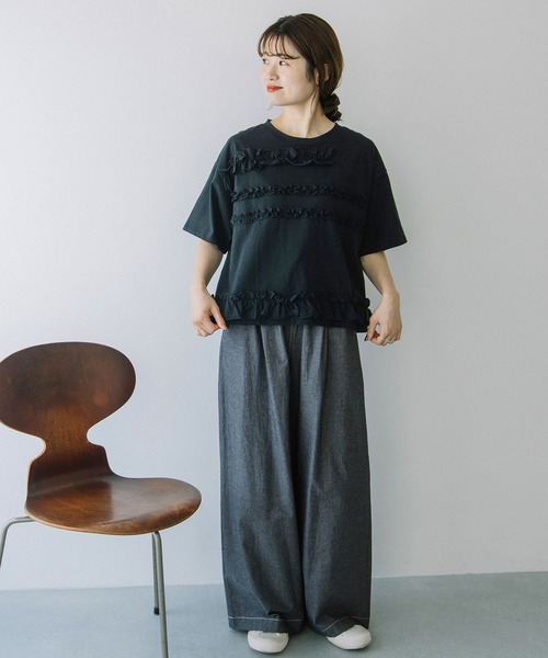 POU DOU DOU(プードゥドゥ)の「ランダムフリルボーダーTee(Tシャツ/カットソー・レディース・ブラック/ブルー/オフホワイト・3)」の13枚目の写真