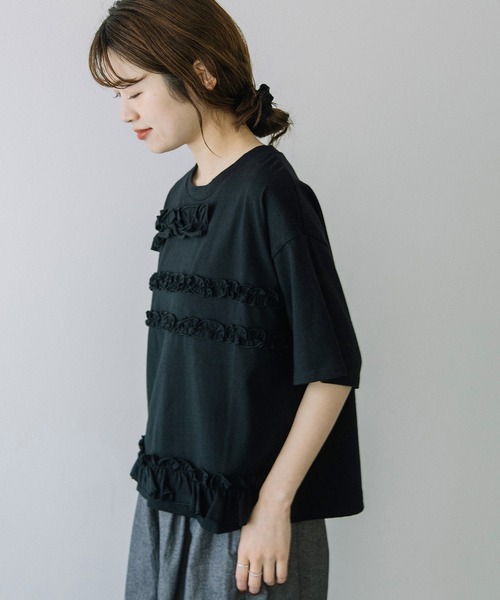 POU DOU DOU(プードゥドゥ)の「ランダムフリルボーダーTee(Tシャツ/カットソー・レディース・ブラック/ブルー/オフホワイト・3)」の20枚目の写真