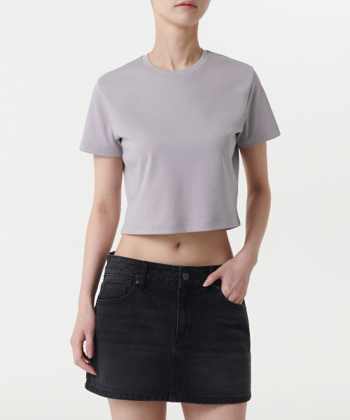 MUSINSA STANDARD WOMAN（ムシンサスタンダードウーマン）の「ウィメンズクルーネッククロップTシャツ[パープルグレー]（Tシャツ/カットソー・レディース・その他・LARGE/MEDIUM/SMALL/X-SMALL/X-LARGE）」の2枚目の写真