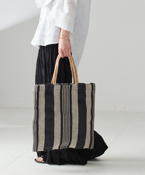 MAISON BENGAL（マイソンベンガル）の「《追加》MAISON BENGAL/メゾン ベンガル JUTE PORESH BAG トートバッグ ET（トートバッグ・レディース・ブラック/ベージュ・FREE）」の4枚目の写真