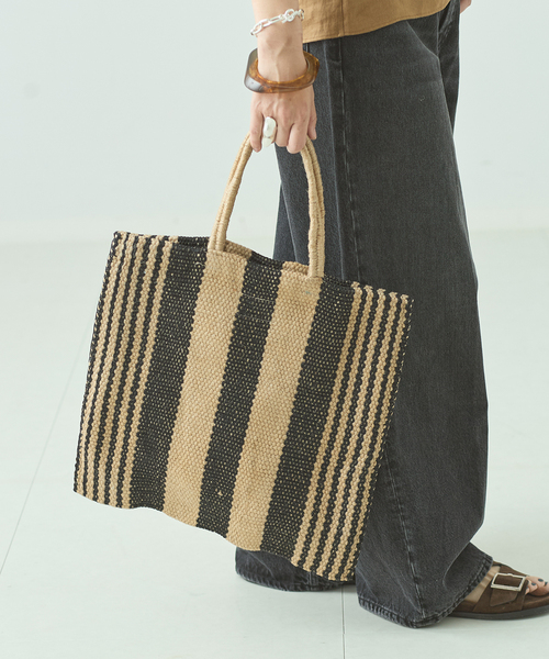 MAISON BENGAL（マイソンベンガル）の「《追加》MAISON BENGAL/メゾン ベンガル JUTE PORESH BAG トートバッグ ET（トートバッグ・レディース・ブラック/ベージュ・FREE）」の6枚目の写真