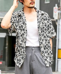 花柄ジップ半袖シャツ