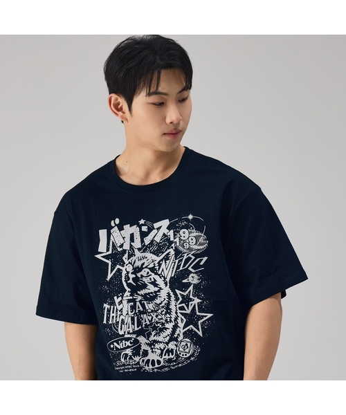 NTBC(エヌティービーシー)の「ギャラクシーキャットオーバーサイズ半袖Tシャツ_2COLOR(Tシャツ/カットソー・レディース・ネイビー/ブラック・MEDIUM/LARGE/X-LARGE)」の1枚目の写真