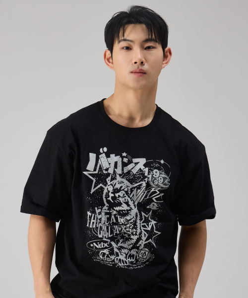 NTBC(エヌティービーシー)の「ギャラクシーキャットオーバーサイズ半袖Tシャツ_2COLOR(Tシャツ/カットソー・レディース・ネイビー/ブラック・MEDIUM/LARGE/X-LARGE)」の6枚目の写真