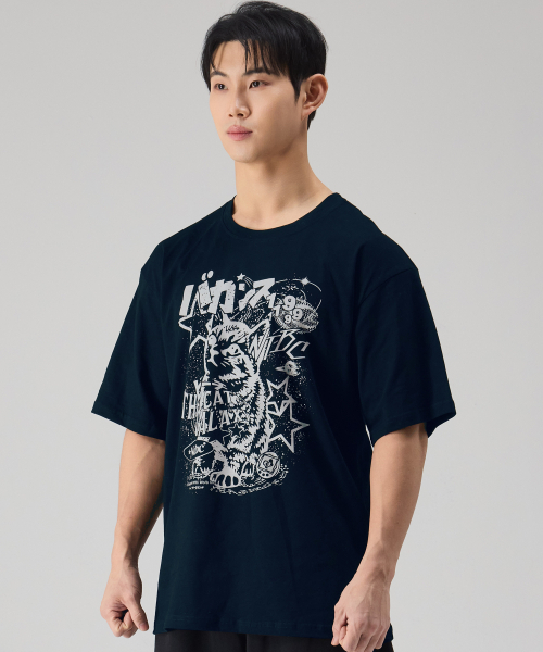 NTBC(エヌティービーシー)の「ギャラクシーキャットオーバーサイズ半袖Tシャツ_2COLOR(Tシャツ/カットソー・レディース・ネイビー/ブラック・MEDIUM/LARGE/X-LARGE)」の11枚目の写真