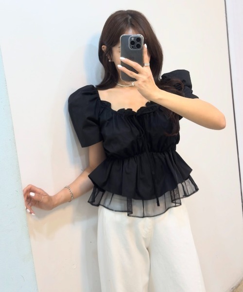 Aelina(エリナ)の「リボンパフスリーブトップス(Tシャツ/カットソー・レディース・ホワイト/ブラック/オレンジ/ブルー・FREE)」の17枚目の写真