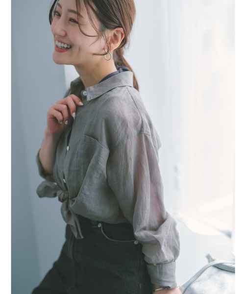 COHINA(コヒナ)の「ベーシックラミーシャツ 【低身長・小柄女性】(シャツ/ブラウス・レディース・グレー/ブルー/ベージュ/ピンク・ONE SIZE)」の2枚目の写真