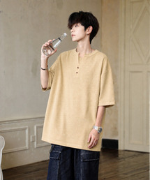【neos】ワッフル ヘンリーネック Tシャツ メンズ レディース 半袖 ビッグシルエット オーバーサイズ サーマル カットソー 無地 ユニセックス 韓国ファッション 夏服
