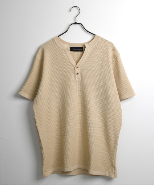 neos（ネオス）の「【neos】ワッフル ヘンリーネック Tシャツ メンズ レディース 半袖 ビッグシルエット オーバーサイズ サーマル カットソー 無地 ユニセックス 韓国ファッション 夏服（Tシャツ/カットソー・メンズ・ブラック/ベージュ/ホワイト/カーキ・MEDIUM/X-LARGE/LARGE）」の20枚目の写真