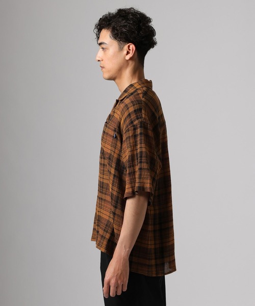 BAYFLOW(ベイフロー)の「エアライトリネンチェックシャツ(シャツ/ブラウス・メンズ・ブラウン/ブルー・MEDIUM/LARGE)」の5枚目の写真
