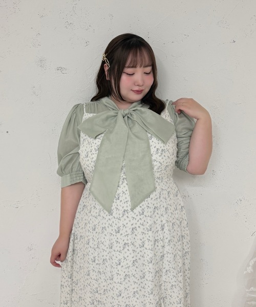 Louiosy(ルオシー)の「【Louiosy】【大きいサイズ】シアーボウタイブラウス(シャツ/ブラウス・レディース・ライトブルー/オフホワイト/ミント/ホワイト系その他・LL/3L/4L)」の1枚目の写真