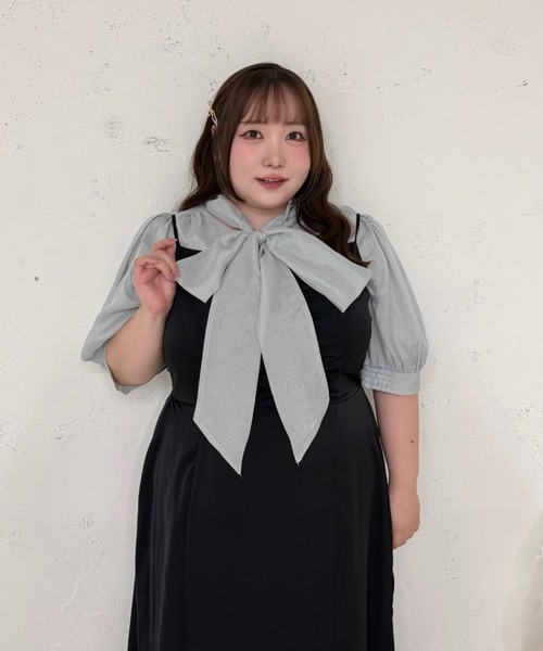 Louiosy(ルオシー)の「【Louiosy】【大きいサイズ】シアーボウタイブラウス(シャツ/ブラウス・レディース・ライトブルー/オフホワイト/ミント/ホワイト系その他・LL/3L/4L)」の4枚目の写真