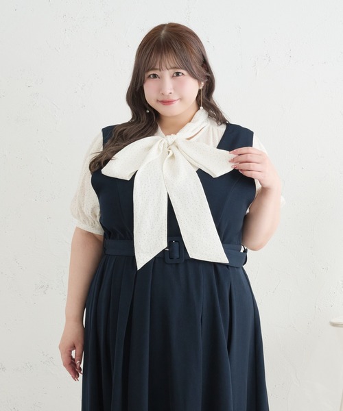 Louiosy(ルオシー)の「【Louiosy】【大きいサイズ】シアーボウタイブラウス(シャツ/ブラウス・レディース・ライトブルー/オフホワイト/ミント/ホワイト系その他・LL/3L/4L)」の14枚目の写真
