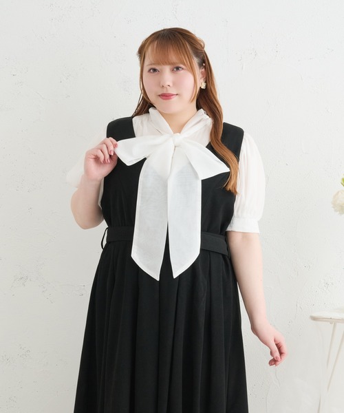Louiosy(ルオシー)の「【Louiosy】【大きいサイズ】シアーボウタイブラウス(シャツ/ブラウス・レディース・ライトブルー/オフホワイト/ミント/ホワイト系その他・LL/3L/4L)」の8枚目の写真