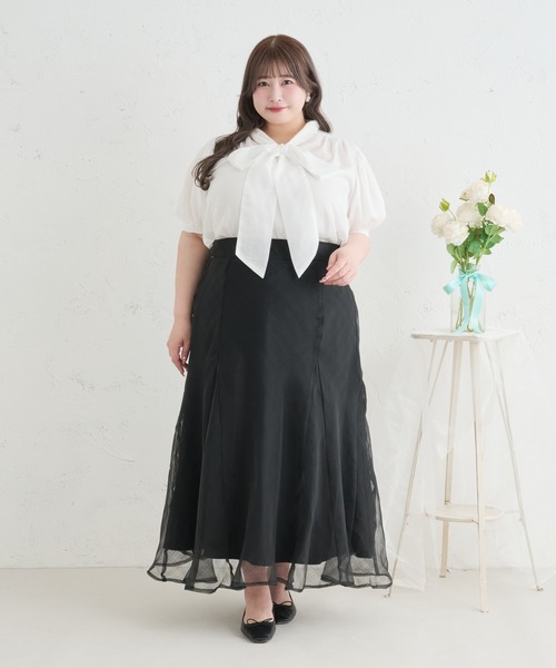 Louiosy(ルオシー)の「【Louiosy】【大きいサイズ】シアーボウタイブラウス(シャツ/ブラウス・レディース・ライトブルー/オフホワイト/ミント/ホワイト系その他・LL/3L/4L)」の12枚目の写真