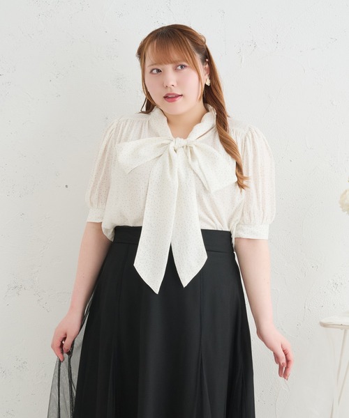 Louiosy(ルオシー)の「【Louiosy】【大きいサイズ】シアーボウタイブラウス(シャツ/ブラウス・レディース・ライトブルー/オフホワイト/ミント/ホワイト系その他・LL/3L/4L)」の16枚目の写真