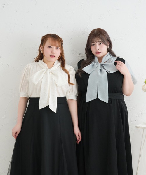 Louiosy(ルオシー)の「【Louiosy】【大きいサイズ】シアーボウタイブラウス(シャツ/ブラウス・レディース・ライトブルー/オフホワイト/ミント/ホワイト系その他・LL/3L/4L)」の6枚目の写真
