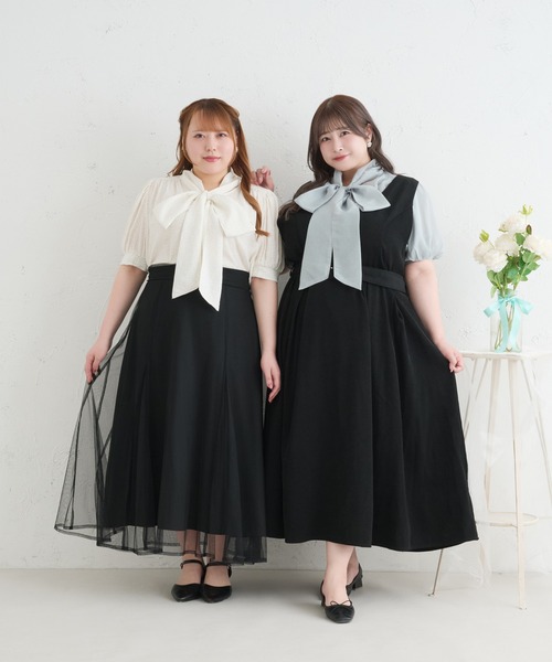 Louiosy(ルオシー)の「【Louiosy】【大きいサイズ】シアーボウタイブラウス(シャツ/ブラウス・レディース・ライトブルー/オフホワイト/ミント/ホワイト系その他・LL/3L/4L)」の7枚目の写真