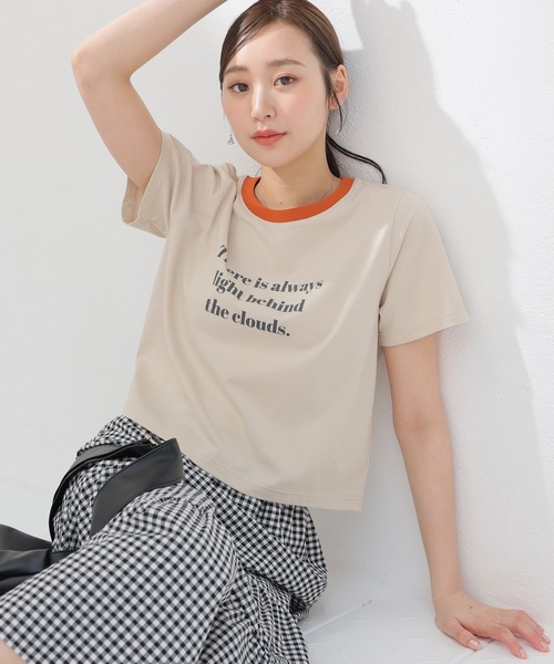 Honeys(ハニーズ)の「【ハニさら・接触冷感・UVカット】リンガーTシャツ(Tシャツ/カットソー・レディース・ホワイト/ブルー/ベージュ/スミクロ/グリーン・L/M/S)」の4枚目の写真