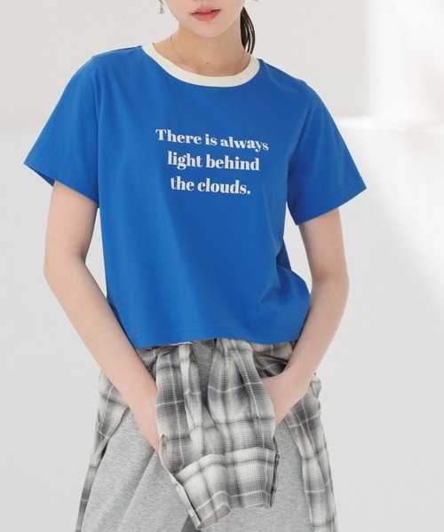 Honeys(ハニーズ)の「【ハニさら・接触冷感・UVカット】リンガーTシャツ(Tシャツ/カットソー・レディース・ホワイト/ブルー/ベージュ/スミクロ/グリーン・L/M/S)」の5枚目の写真