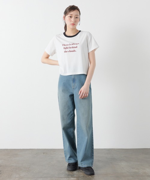 Honeys(ハニーズ)の「【ハニさら・接触冷感・UVカット】リンガーTシャツ(Tシャツ/カットソー・レディース・ホワイト/ブルー/ベージュ/スミクロ/グリーン・L/M/S)」の8枚目の写真