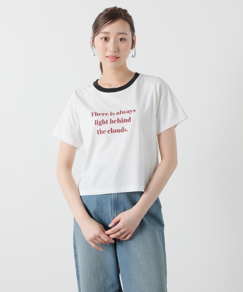 Honeys(ハニーズ)の「【ハニさら・接触冷感・UVカット】リンガーTシャツ(Tシャツ/カットソー・レディース・ホワイト/ブルー/ベージュ/スミクロ/グリーン・L/M/S)」の9枚目の写真