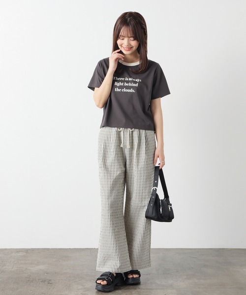 Honeys(ハニーズ)の「【ハニさら・接触冷感・UVカット】リンガーTシャツ(Tシャツ/カットソー・レディース・ホワイト/ブルー/ベージュ/スミクロ/グリーン・L/M/S)」の10枚目の写真