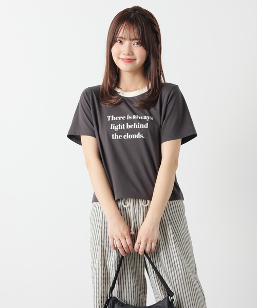 Honeys(ハニーズ)の「【ハニさら・接触冷感・UVカット】リンガーTシャツ(Tシャツ/カットソー・レディース・ホワイト/ブルー/ベージュ/スミクロ/グリーン・L/M/S)」の11枚目の写真