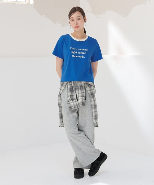 Honeys(ハニーズ)の「【ハニさら・接触冷感・UVカット】リンガーTシャツ(Tシャツ/カットソー・レディース・ホワイト/ブルー/ベージュ/スミクロ/グリーン・L/M/S)」の12枚目の写真
