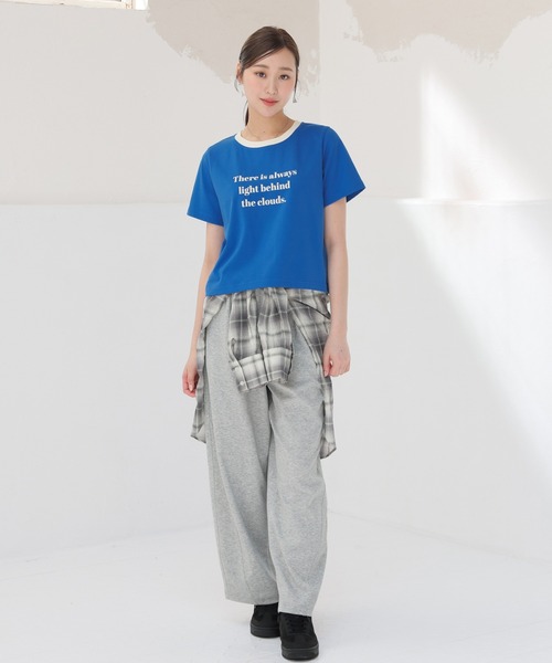 Honeys(ハニーズ)の「【ハニさら・接触冷感・UVカット】リンガーTシャツ(Tシャツ/カットソー・レディース・ホワイト/ブルー/ベージュ/スミクロ/グリーン・L/M/S)」の13枚目の写真