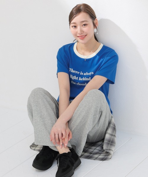 Honeys(ハニーズ)の「【ハニさら・接触冷感・UVカット】リンガーTシャツ(Tシャツ/カットソー・レディース・ホワイト/ブルー/ベージュ/スミクロ/グリーン・L/M/S)」の14枚目の写真