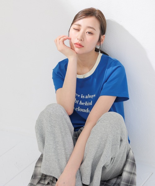 Honeys(ハニーズ)の「【ハニさら・接触冷感・UVカット】リンガーTシャツ(Tシャツ/カットソー・レディース・ホワイト/ブルー/ベージュ/スミクロ/グリーン・L/M/S)」の15枚目の写真