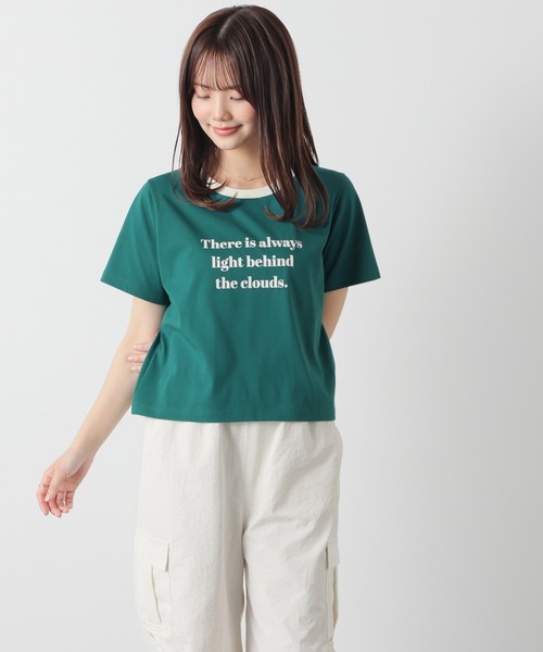 Honeys(ハニーズ)の「【ハニさら・接触冷感・UVカット】リンガーTシャツ(Tシャツ/カットソー・レディース・ホワイト/ブルー/ベージュ/スミクロ/グリーン・L/M/S)」の17枚目の写真
