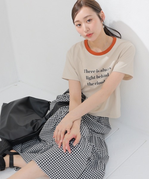 Honeys(ハニーズ)の「【ハニさら・接触冷感・UVカット】リンガーTシャツ(Tシャツ/カットソー・レディース・ホワイト/ブルー/ベージュ/スミクロ/グリーン・L/M/S)」の20枚目の写真