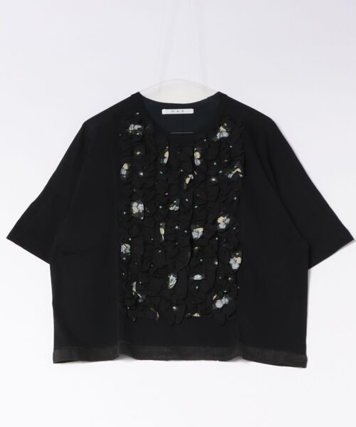 H.A.K(ハク)の「ミニバラブーケパピリオカットジャカード+サイロプレミアム天竺フリルカットソー(Tシャツ/カットソー・レディース・ベージュ/ブラック・FREE)」の4枚目の写真