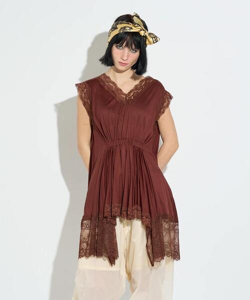 ANNA SUI - 【ANNA SUI】アナスイ チュニック ノースリーブトップス サイズ4 ベージュ系 ダブルポケット セール】ANNA SUI NYC/アナ スイ エヌワイシー/イレギュラーへムドール