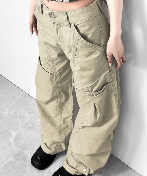 FOLLOWIN(フォロウィン)の「カーブポケットデザインワイドパンツ(カーゴパンツ・レディース・カーキ/グレー・SMALL/LARGE/MEDIUM)」の6枚目の写真