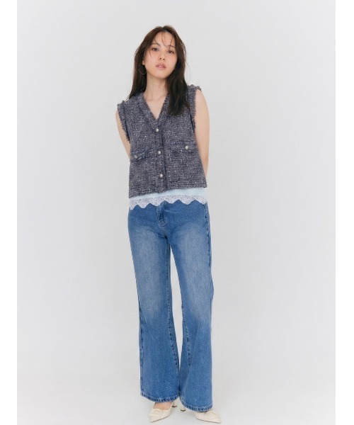 BLUE×PALANG(ブルーパラン)の「AIRY TWEED SLEEVELESS JACKET(ニット/セーター・レディース・ホワイト/グレー・FREE)」の4枚目の写真