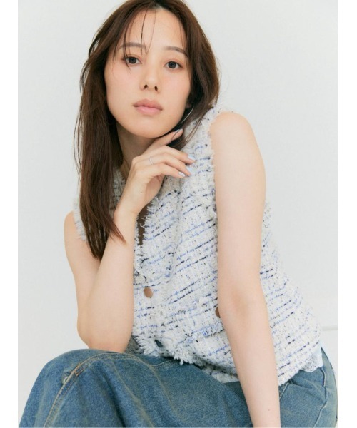 BLUE×PALANG(ブルーパラン)の「AIRY TWEED SLEEVELESS JACKET(ニット/セーター・レディース・ホワイト/グレー・FREE)」の7枚目の写真