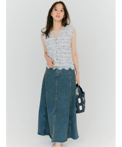 BLUE×PALANG(ブルーパラン)の「AIRY TWEED SLEEVELESS JACKET(ニット/セーター・レディース・ホワイト/グレー・FREE)」の5枚目の写真