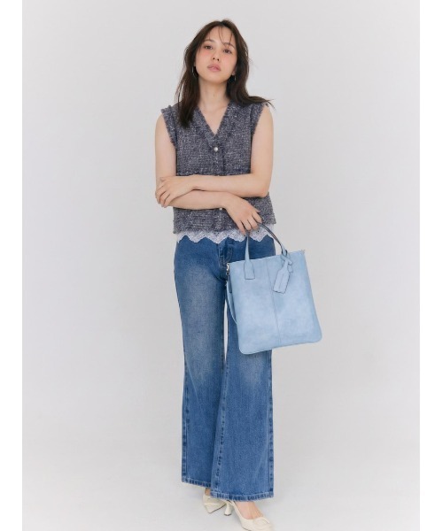 BLUE×PALANG(ブルーパラン)の「AIRY TWEED SLEEVELESS JACKET(ニット/セーター・レディース・ホワイト/グレー・FREE)」の3枚目の写真