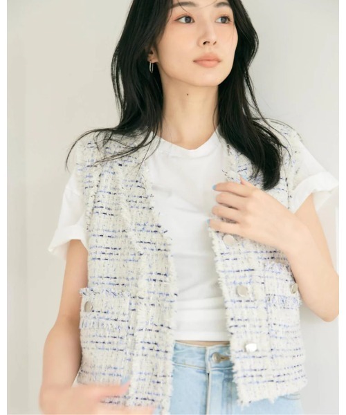 BLUE×PALANG(ブルーパラン)の「AIRY TWEED SLEEVELESS JACKET(ニット/セーター・レディース・ホワイト/グレー・FREE)」の17枚目の写真