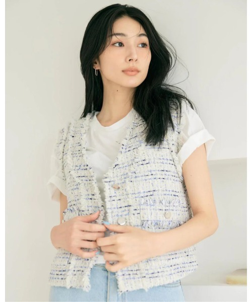 BLUE×PALANG(ブルーパラン)の「AIRY TWEED SLEEVELESS JACKET(ニット/セーター・レディース・ホワイト/グレー・FREE)」の18枚目の写真