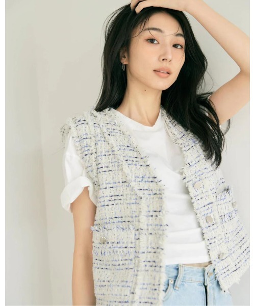 BLUE×PALANG(ブルーパラン)の「AIRY TWEED SLEEVELESS JACKET(ニット/セーター・レディース・ホワイト/グレー・FREE)」の16枚目の写真