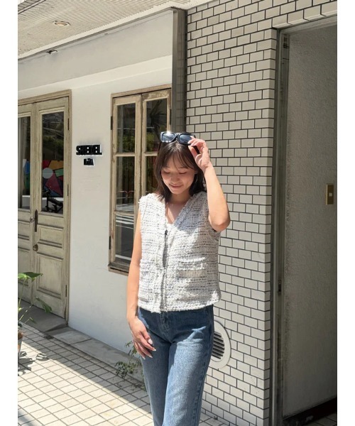BLUE×PALANG(ブルーパラン)の「AIRY TWEED SLEEVELESS JACKET(ニット/セーター・レディース・ホワイト/グレー・FREE)」の11枚目の写真