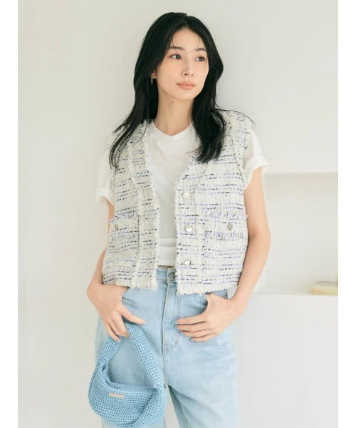 BLUE×PALANG(ブルーパラン)の「AIRY TWEED SLEEVELESS JACKET(ニット/セーター・レディース・ホワイト/グレー・FREE)」の20枚目の写真