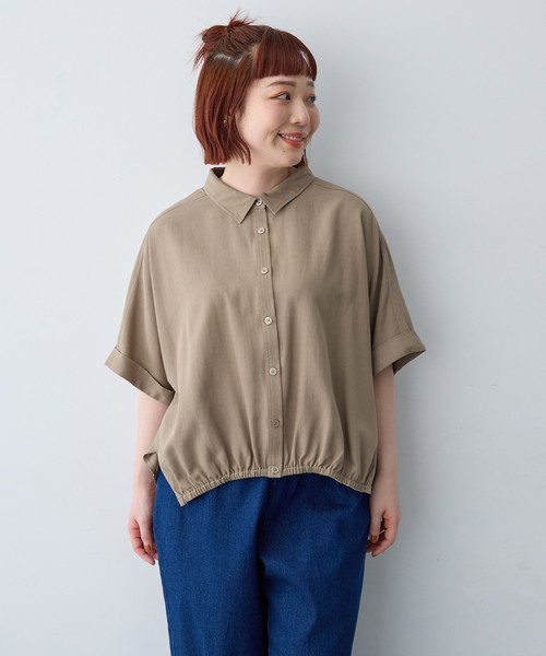 anyfee(エニフィー)の「【anyfee/大きいサイズ】裾ゴム入りイレヘムシャツブルゾン(シャツ/ブラウス・レディース・ベージュ/レンガ/チャコール・LL/4L/5L/3L)」の4枚目の写真